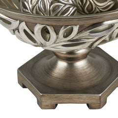 12.75" Long Polyresin Decorative Bowl "Kiara", Silver Peacock Feathers Design
