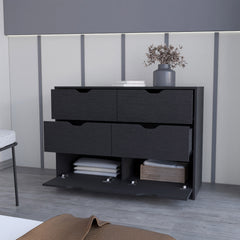 Basilea 4 Drawers Double Dresser with 2 pull down Cabinets Black