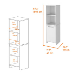 Eiffel Kitchen Pantry, Two External Shelves, Single Door Cabinet, Two Interior Shelves White -White