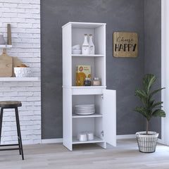 Eiffel Kitchen Pantry, Two External Shelves, Single Door Cabinet, Two Interior Shelves White -White