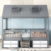 Full Size Wood Bed House Bed Frame,Gray