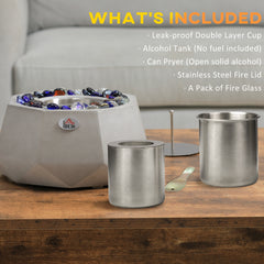Concrete Tabletop Fireplace, 9" Portable Alcohol Fireplace with Lid for Indoor and Outdoor, 0.1 Gal Max 215 Sq. Ft., Burns up with Liquid Alcohol and Solid Alcohol, Light Grey