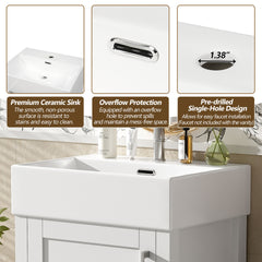 20.28'' White Modern Bathroom Vanity with Ceramic Sink, Solid Wood Frame, and Drawer – Ideal for Small Bathrooms.