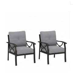 Set of 2 All-Weather Metal Armchairs, Khaki Frame with Gray Cushions