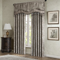 Jacquard Window Rod Pocket Valance With Beads Blue/Brown 50x18"