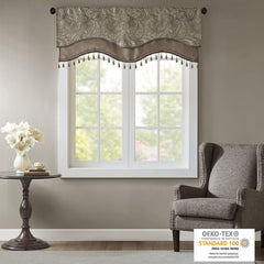 Jacquard Window Rod Pocket Valance With Beads Blue/Brown 50x18"