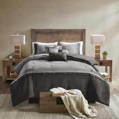 7 Piece Faux Suede Comforter Set Grey King