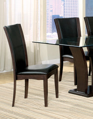 Modern Contemporary Dining Side Chairs Set of 2 Dark Brown Faux Leather Upholstered Espresso Finish Hardwood Solid