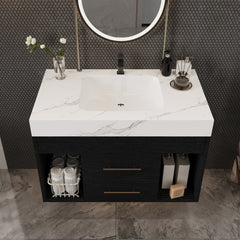 29.9" Modern Floating Bathroom Vanity with Sintered Stone Top Ceramic Undermount Sink Wall-Mounted for Small Bathrooms, Apartment