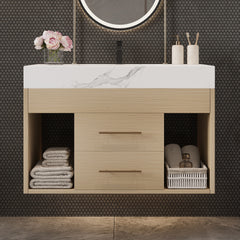 29.9" Modern Floating Bathroom Vanity with Sintered Stone Top Ceramic Undermount Sink Wall-Mounted for Small Bathrooms, Apartment
