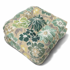 Outdoor Chair Cushions Set of 2, 19 x 19 x 4 Inch Tufted Seat Cushions with Ties, Waterproof Patio Chair Pads for Dining Chairs, Garden & Outdoor Furniture-Emerald Green Floral