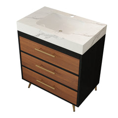 Modern Free-Standing Bathroom Vanity with Ceramic Vessel Sink & Durable Sintered Stone Top
