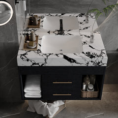 29.9" Modern Floating Bathroom Vanity with Sintered Stone Top Ceramic Undermount Sink Wall-Mounted for Small Bathrooms, Apartment