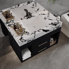 29.9" Modern Floating Bathroom Vanity with Sintered Stone Top Ceramic Undermount Sink Wall-Mounted for Small Bathrooms, Apartment