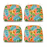 Outdoor Patio Chair Cushions, Water-Repellent U-Shape Thick Foam Seat Cushions with Ties, 17"x16"x2" All-Weather Cushions for Garden, Patio & Dining Chairs (Set of 4)-Bright Coral Pink