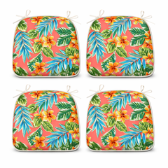 Outdoor Patio Chair Cushions, Water-Repellent U-Shape Thick Foam Seat Cushions with Ties, 17"x16"x2" All-Weather Cushions for Garden, Patio & Dining Chairs (Set of 4)-Bright Coral Pink