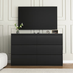 6 Drawer Storage Cabinet ,Dresser, Wood Storage Tower Clothes Organizer, Wide Chest of 6 Drawers, Large Storage Space for Bedroom, Hallway, Entryway Living Room