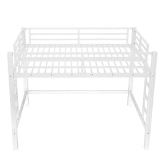 Queen Size Metal Loft Bed, Loft Bed with Easy Climbing Ladder and Guardrails , White