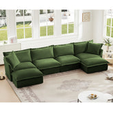 Slipcovered U Shape Sectional Wide and Deep Seat Sofa Couch, 4 Seater Sofa with French Edges Design Multiple Big Pillows, Soft Deep Seat Comfy Cloud Couch for Living Room, Apartment, Chenille Fabric