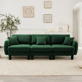 Boucle Fabric 3-seater Sofa Couch With Distinctive Shell-shaped Armrests,Cylindrical Legs Wrapped with Self-fabric,Green Color