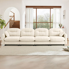 Four-Seater Modular Sectional Couch,Premium Chenille Fabric,With 2 Throw Pillows,Tufted Cushion Backrest Design,High-Density Foam Easy Install,Fits Bedrooms, Living Rooms, Reading Nooks,Beige