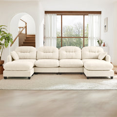 Modular Sectional U Shaped Couch With Ottoman,Soft Chenille Fabric Tufted Cushion Backrest Design,High-Density Foam Ergonomic design,Elegant Armrests,Easy Install Fits Bedrooms Living Rooms,Beige
