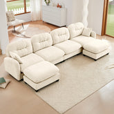 Modular Sectional U Shaped Couch With Ottoman,Soft Chenille Fabric Tufted Cushion Backrest Design,High-Density Foam Ergonomic design,Elegant Armrests,Easy Install Fits Bedrooms Living Rooms,Beige