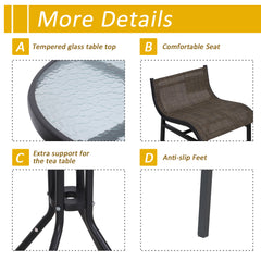 Outsunny 3 Piece Bar Height Outdoor Bistro Set for 2, Round Patio Pub Table 2 Bar Chairs with Comfortable Design & Strong Build, Tan