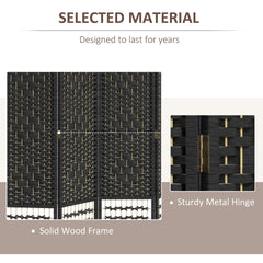 HOMCOM 4 Panel Room Divider, Folding Privacy Screen, 5.6' Room Separator, Wave Fiber Freestanding Partition Wall Divider, Black