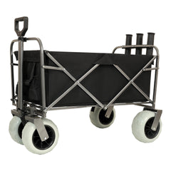 Fishing Cart with Rod Holders ,Beach Wagon with Big Wheels for Sand 500lbs capacity - All Terrain Steel Frame Utility Cart with 9" Pneumatic Tires,strap with multiuse bag ,black