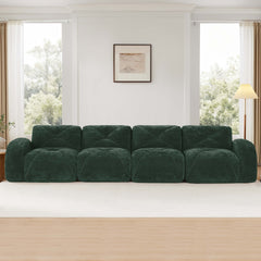 140''Soft Velvet Fabric,Boneless Sofa With Tufted,32D High Density Sponge,Ergonomic Design Bottom,No Assembly Required,Bottom Anti-Slip Design,For Living Rooms,Home Theater,Green
