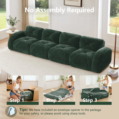 140''Soft Velvet Fabric,Boneless Sofa With Tufted,32D High Density Sponge,Ergonomic Design Bottom,No Assembly Required,Bottom Anti-Slip Design,For Living Rooms,Home Theater,Green