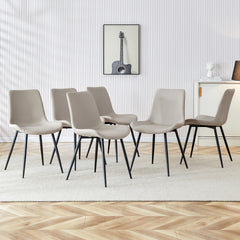 Light gray artificial leather backrest cushion dining chair, black metal legs, curved widened cushion design for more comfort, suitable for restaurants, kitchens, bedrooms, offices.(6 chairs) 0502