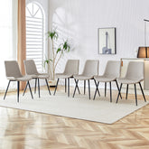 Light gray artificial leather backrest cushion dining chair, black metal legs, curved widened cushion design for more comfort, suitable for restaurants, kitchens, bedrooms, offices.(6 chairs) 0502