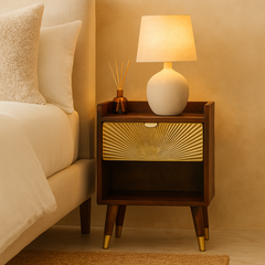Solid Wood Manila Gold Nightstand, 1 Drawer, 1 Open Slot, Dark Brown