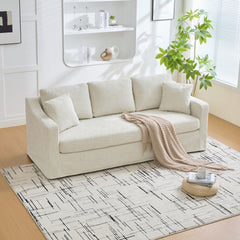 83.86" wide modern casual sofa, chenille fabric, deep seat, three-seater, with removable upholstery cover, suitable for living room, bedroom, apartment.BEIGE