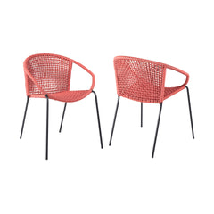 Quilla Indoor Outdoor Stackable Steel Dining Chair with Brick Red Rope - Set of 2