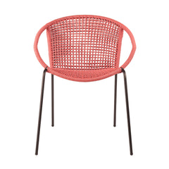 Quilla Indoor Outdoor Stackable Steel Dining Chair with Brick Red Rope - Set of 2