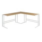 Roman Industrial "L" Shaped Desk in White Metal and Natural Wood-Pressed Grain Bamboo by LumiSource