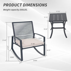 2-person Outdoor Patio Bistro Metal Rocking Conversation Set With Table