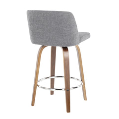 Toriano Mid-Century Modern Counter Stool in Walnut and Grey Fabric by LumiSource - Set of 2