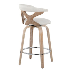 Gardenia 26" Contemporary Fixed-Height Counter Stool with Swivel in White Washed Wood and Cream Fabric with Round Chrome Metal Footrest by LumiSource - Set of 2