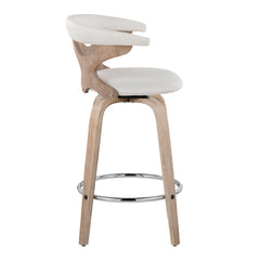 Gardenia 26" Contemporary Fixed-Height Counter Stool with Swivel in White Washed Wood and Cream Fabric with Round Chrome Metal Footrest by LumiSource - Set of 2