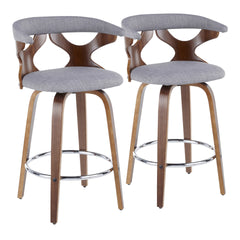 Gardenia Mid-Century Modern Counter Stool in Walnut and Light Grey Fabric by LumiSource - Set of 2