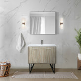 Rustic Acacia Bath Vanity 36 in. W x 20 in. D, White Quartz Top, Gun Metal Faucet Set and 28 in. Mirror