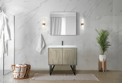 Rustic Acacia Bath Vanity 36 in. W x 20 in. D, White Quartz Top, Gun Metal Faucet Set and 28 in. Mirror