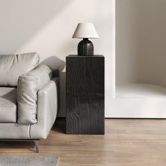 Wood-Look Square-Column MGO End Table, H33.75",Wood-Like Distressed Finish, Mix with Different Heights, Indoor Outdoor Use,Black Color