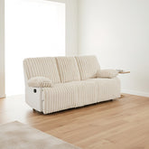 Manual Reclining Sofa 3 Seat Corduroy, Recliner Sofa with Hidden Cup Holders, Recliner Couch for Living Room Home Theater, Beige