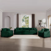 Luxurious and Sophisticated Sofa Set with Soft Cushions and Pillows, Home for Living Rooms and Clubs as well as Home Theaters, Consisting of Two Single Sofas and a 3-Seater Sofas in Green Corduroy Fab