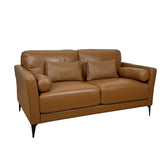Tussio Saddle Tan Leather Loveseat W/5 Pillows